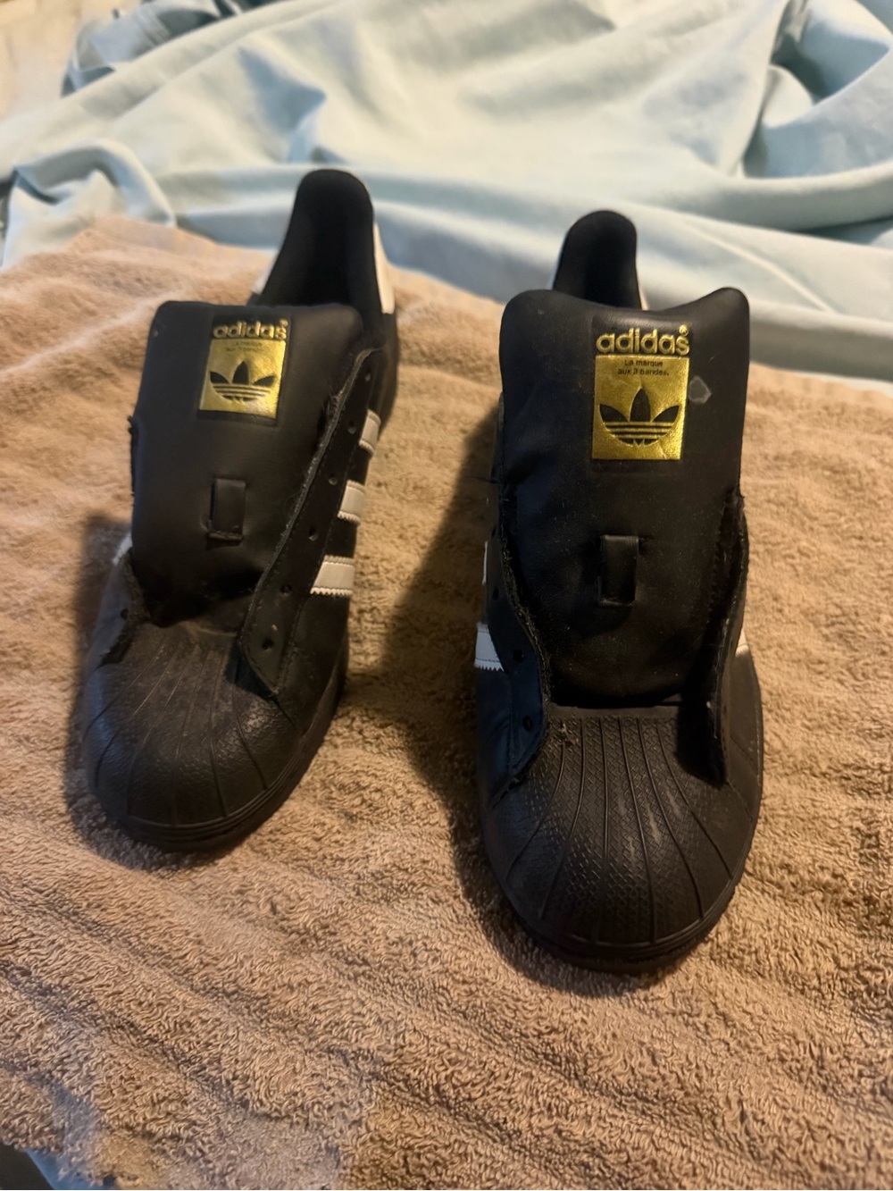 adidas Kids Black Sneakers with White Stripes and Gold Logo